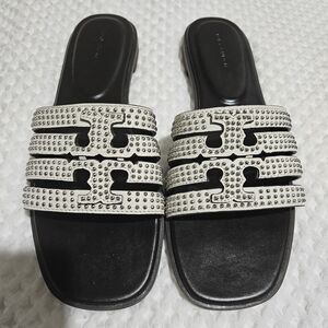 Tory Burch Black and White Studded Sandals